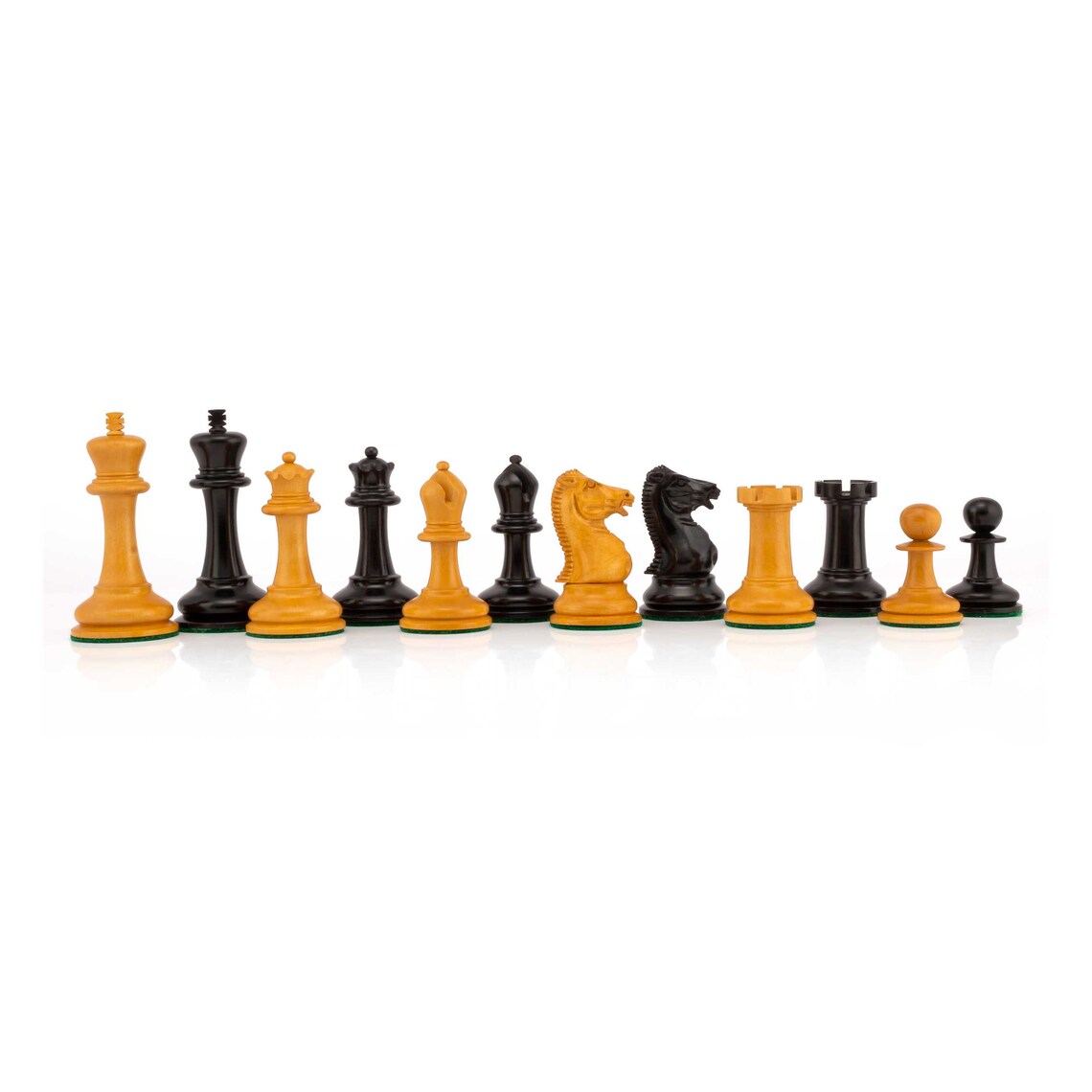 Reproduction of 1852 Circa Harrwitz Staunton Chess Pieces Only in Ebony & Antiqued Boxwood - Weighted