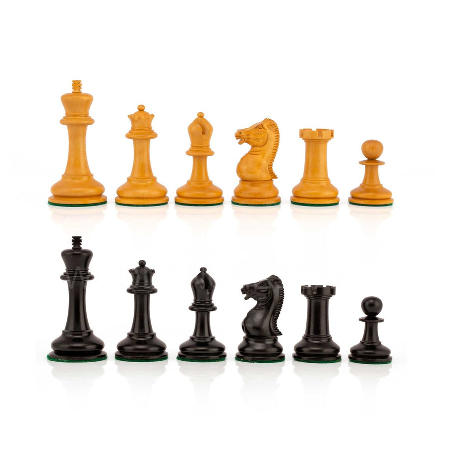 Reproduction of 1852 Circa Harrwitz Staunton Chess Pieces Only in Ebony & Antiqued Boxwood - Weighted