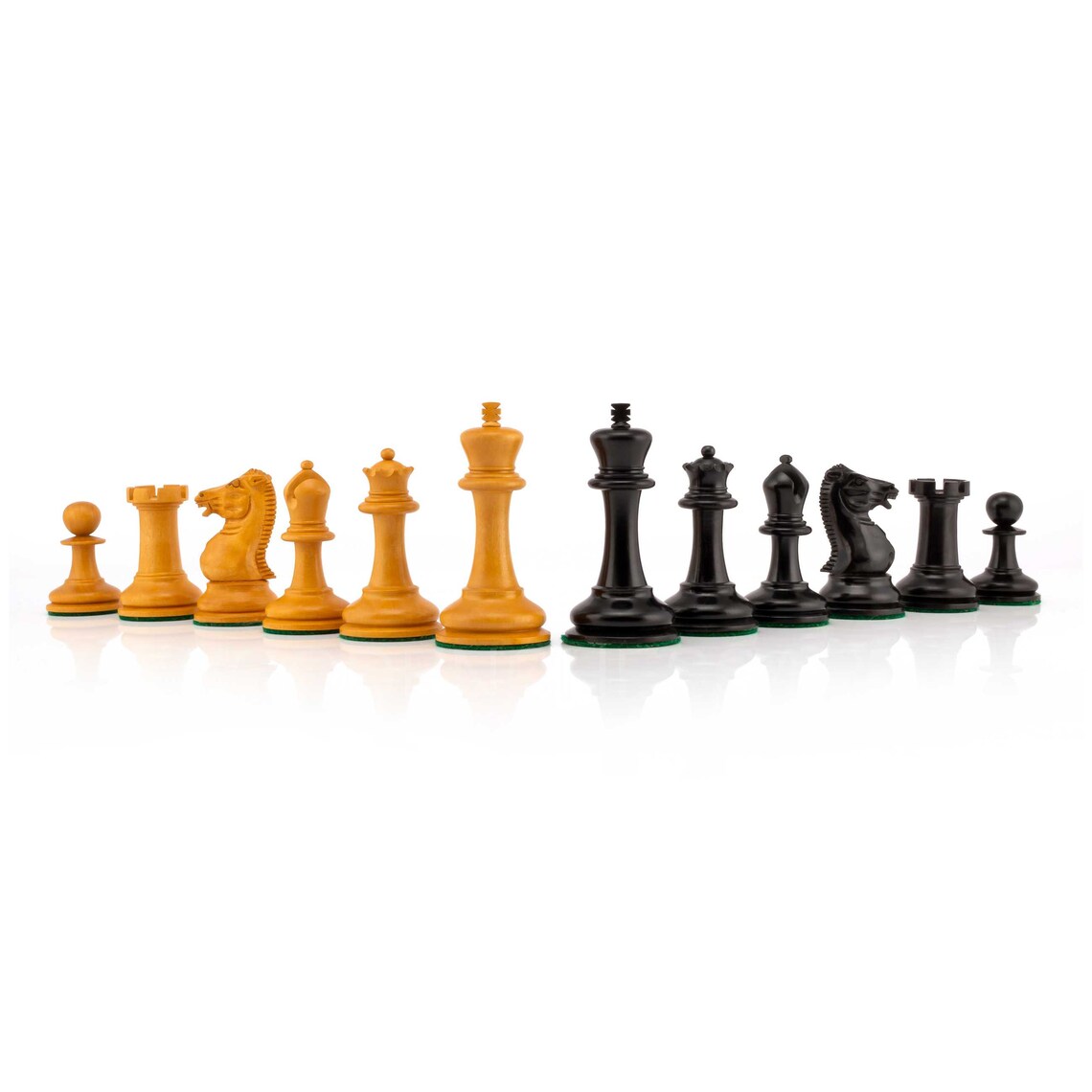 Reproduction of 1852 Circa Harrwitz Staunton Chess Pieces Only in Ebony & Antiqued Boxwood - Weighted