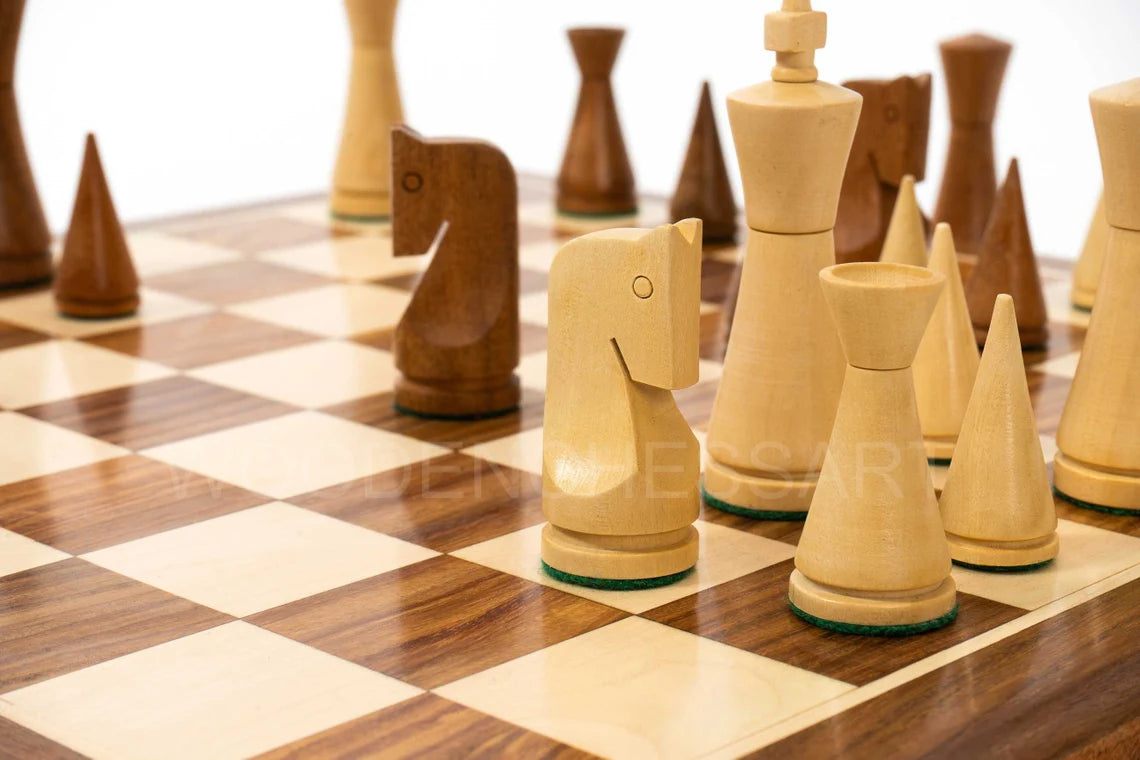 3.5” Russian Poni Chess Pieces & 16" Chessboard Chess Set in Golden Rosewood - Weighted