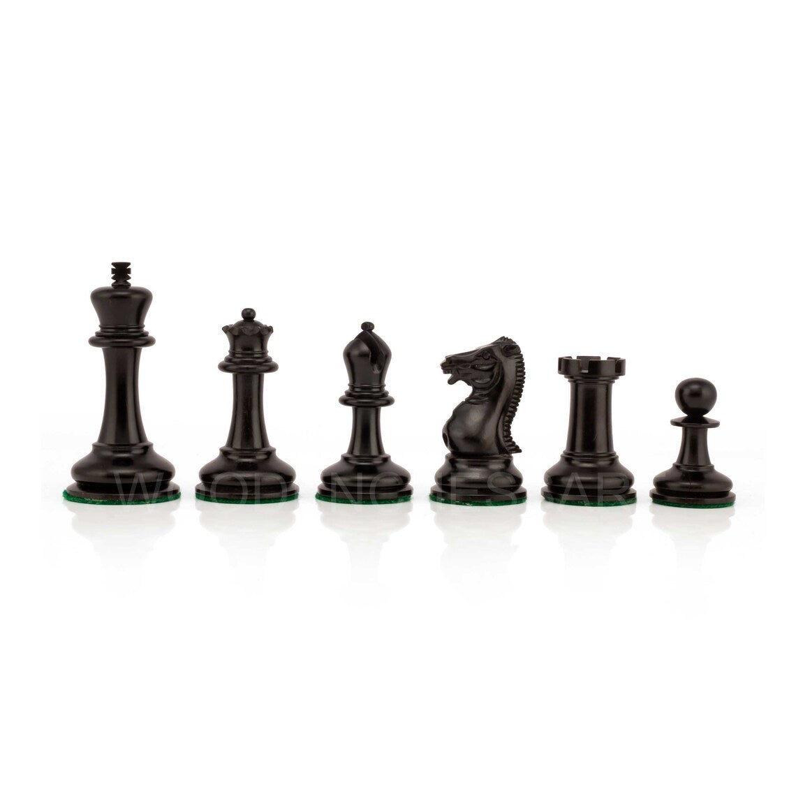 Reproduction of 1852 Circa Harrwitz Staunton Chess Pieces Only in Ebony & Antiqued Boxwood - Weighted
