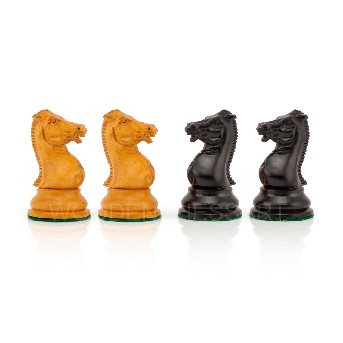 Reproduction of 1852 Circa Harrwitz Staunton Chess Pieces Only in Ebony & Antiqued Boxwood - Weighted