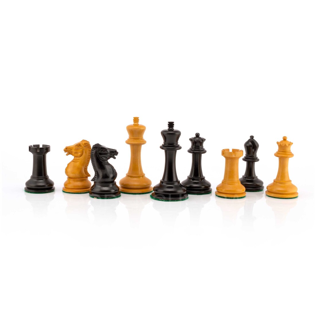 Reproduction of 1852 Circa Harrwitz Staunton Chess Pieces Only in Ebony & Antiqued Boxwood - Weighted