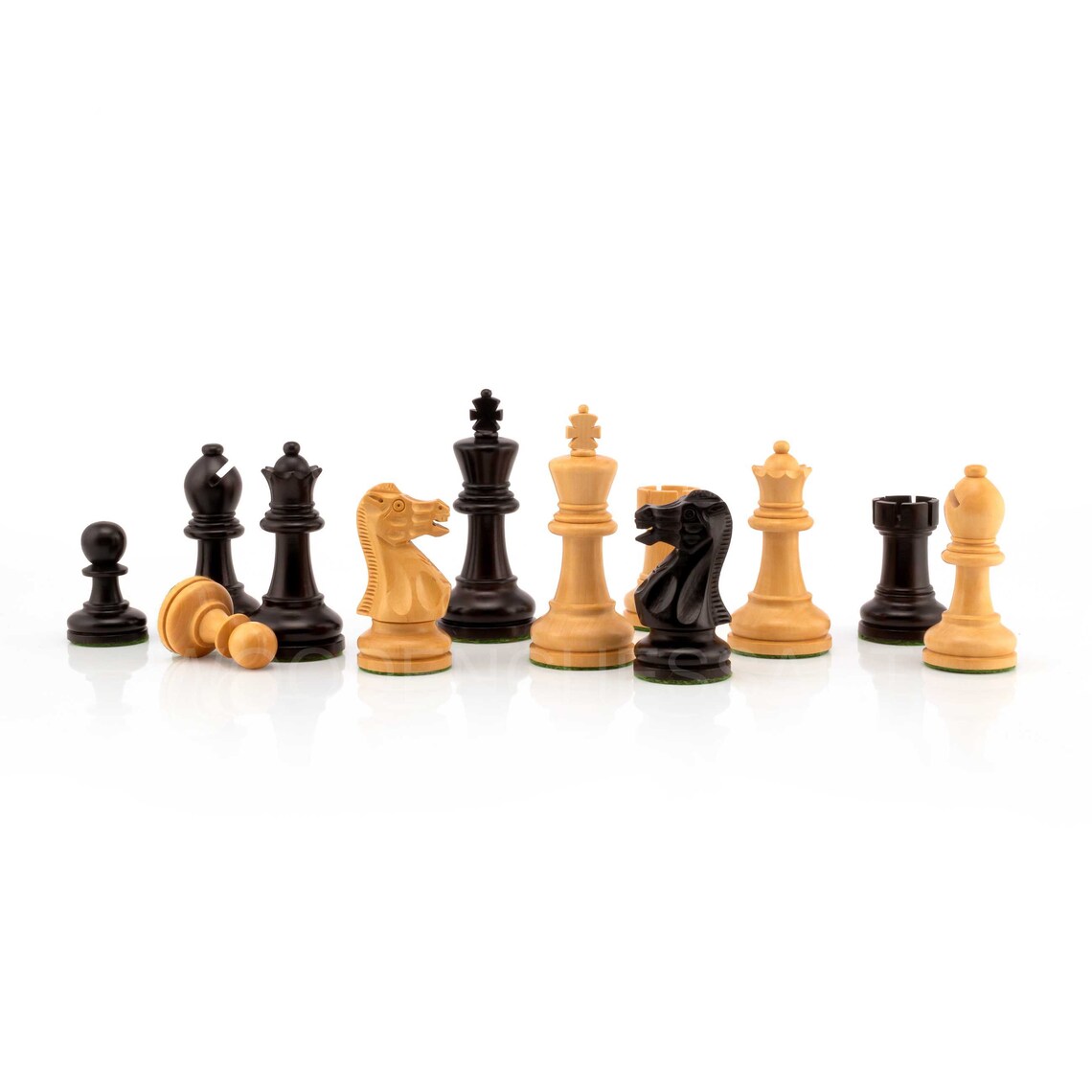 3.5" Staunton Chess Pieces Only in Ebonized Boxwood - Weighted