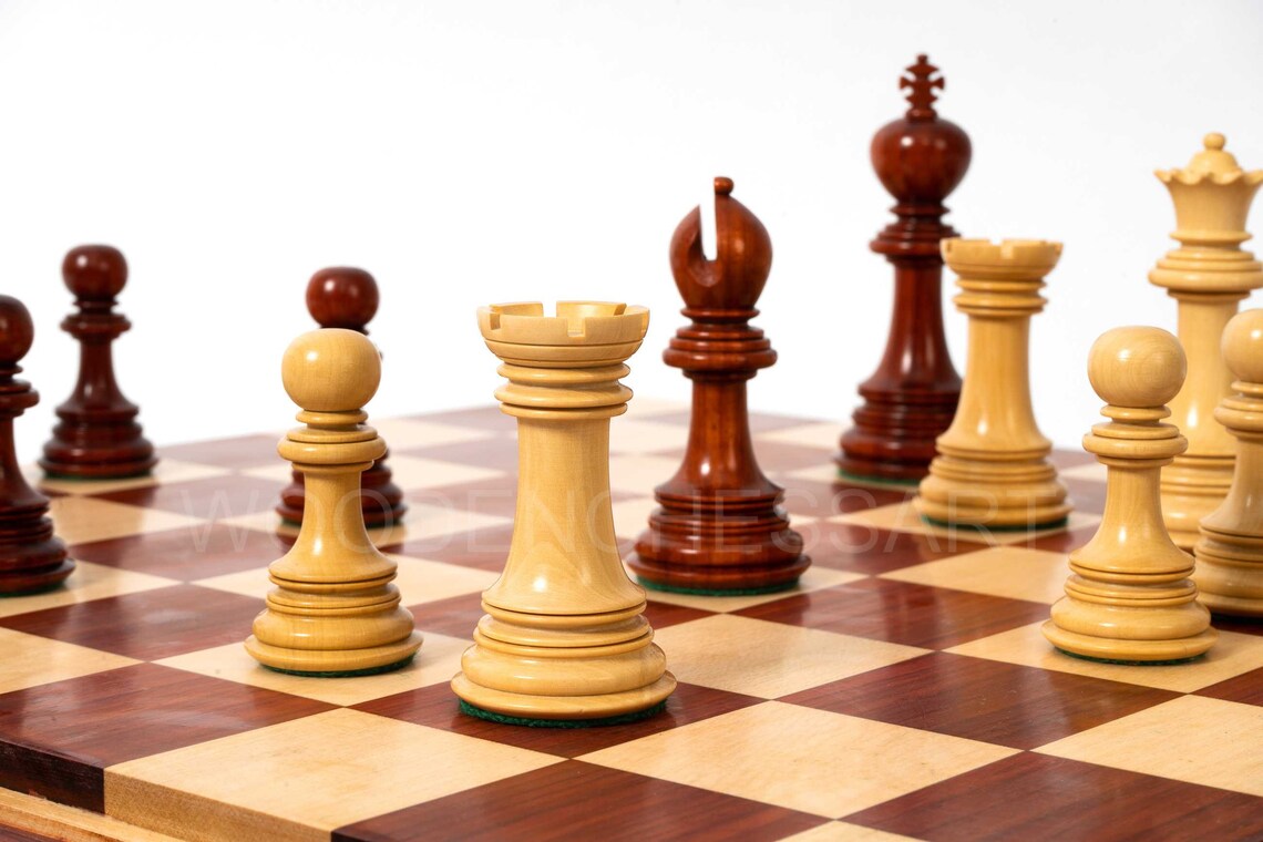 4.6” Dragon Series Staunton Chess Pieces & Chessboard Chess Set in Bud Rosewood - Triple Weighted - 5.3 lbs