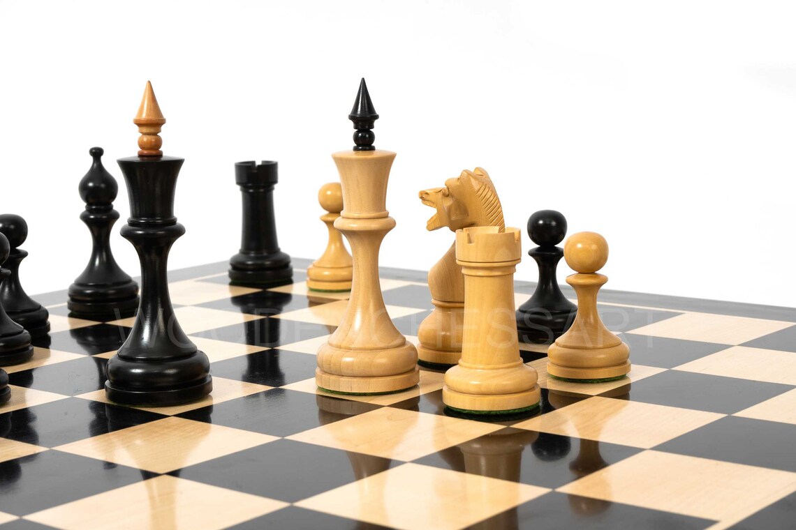 4.5” Circa Soviet Russian Chess Pieces & 21" Chessboard Chess Set in Ebony - 2.9 lbs