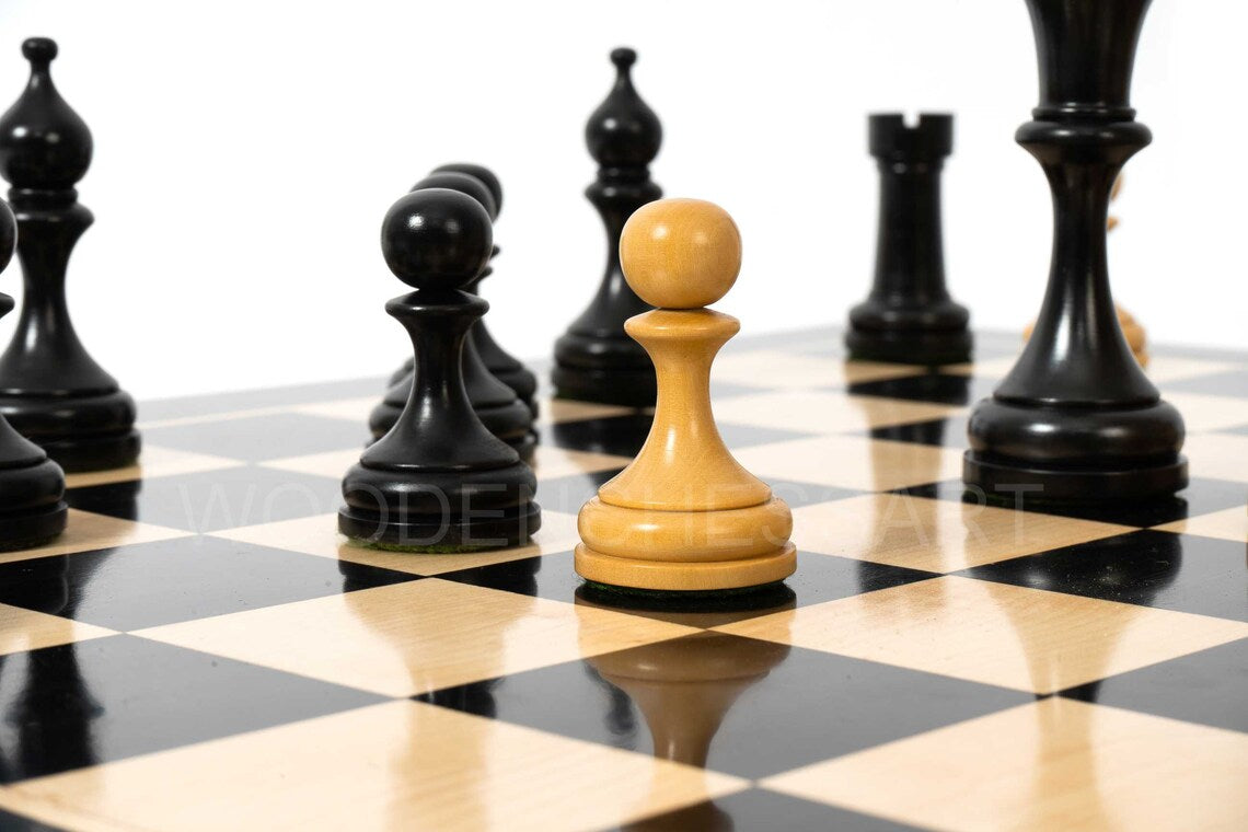 4.5” Circa Soviet Russian Chess Pieces & 21" Chessboard Chess Set in Ebony - 2.9 lbs