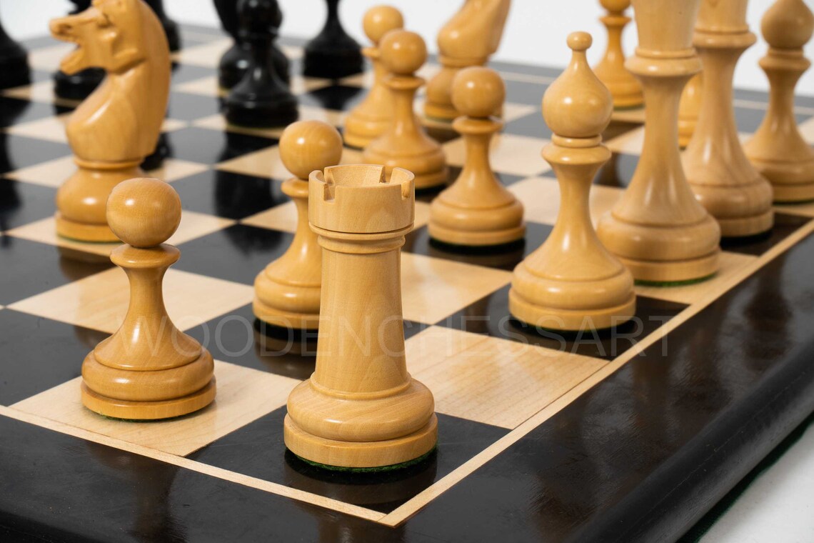 4.5” Circa Soviet Russian Chess Pieces & 21" Chessboard Chess Set in Ebony - 2.9 lbs