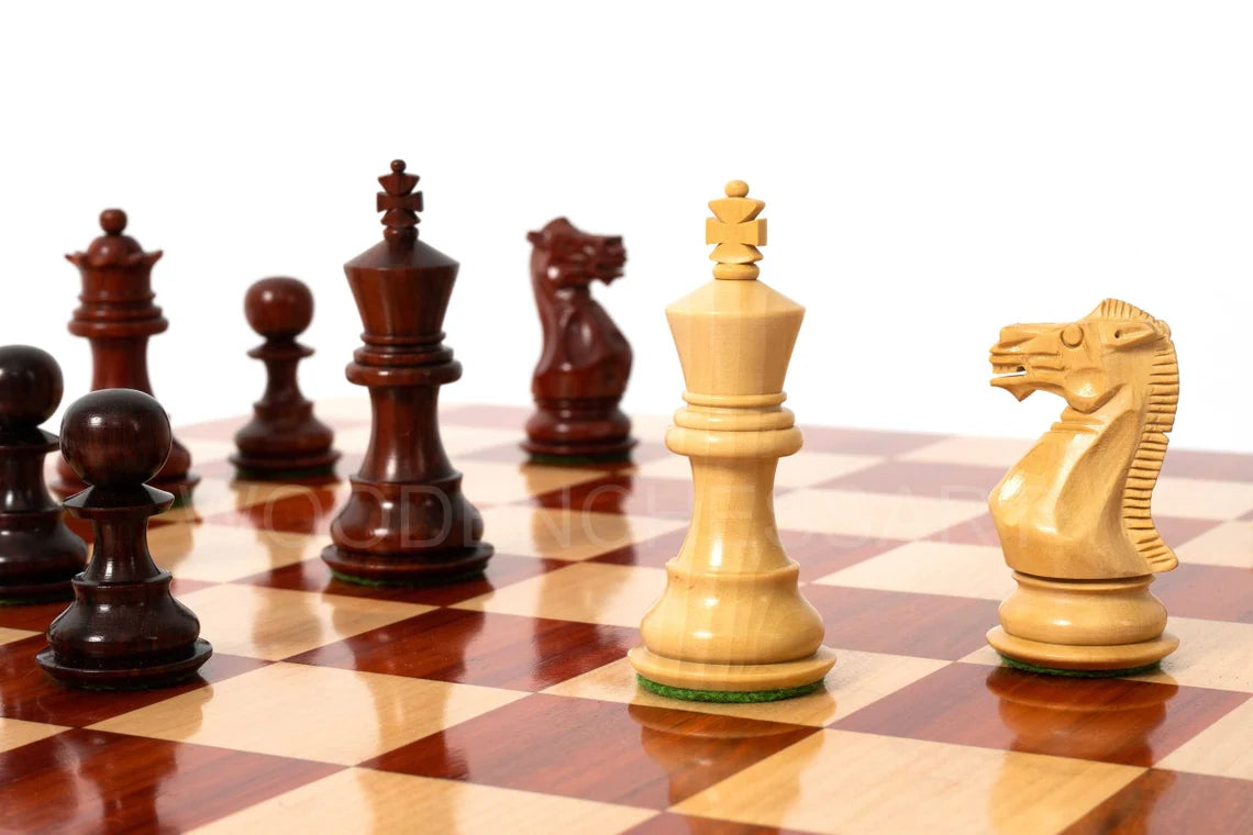 3.1" Premium Staunton Series Chess Pieces & Borderless Chessboard Chess Set in Bud Rosewood - 2.1 lbs