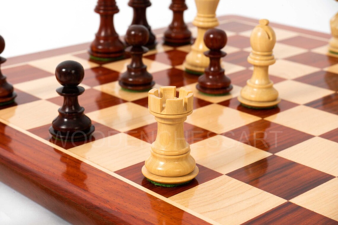 3.1" Premium Staunton Series Chess Pieces & 16" Chessboard Chess Set in Bud Rosewood - 2.1 lbs