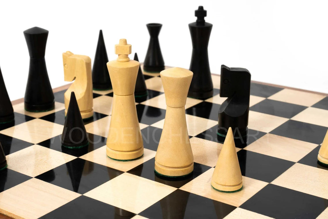 3.5” Russian Minimalist Design Chess Pieces & 16" Chessboard Chess Set in Ebony and Golden Rosewood - Weighted
