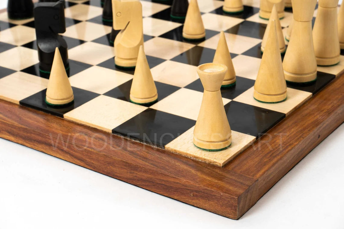 3.5” Russian Minimalist Design Chess Pieces & 16" Chessboard Chess Set in Ebony and Golden Rosewood - Weighted