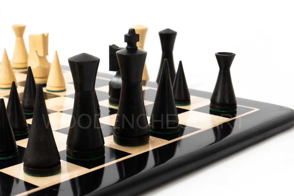 3.5” Russian Minimalist Design Wooden Chess Pieces & Chessboard Chess Set in Rosewood, Boxwood and Ebony - 1.4 lbs