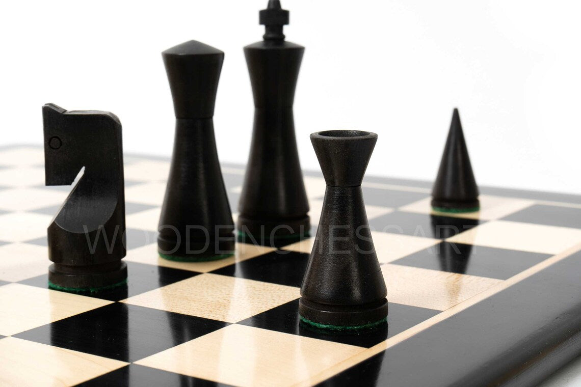 3.5” Russian Minimalist Design Wooden Chess Pieces & Chessboard Chess Set in Rosewood, Boxwood and Ebony - 1.4 lbs