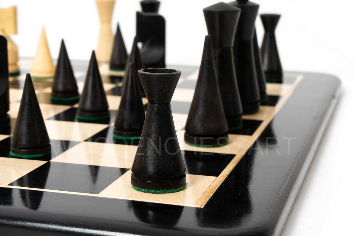 3.5” Russian Minimalist Design Wooden Chess Pieces & Chessboard Chess Set in Rosewood, Boxwood and Ebony - 1.4 lbs
