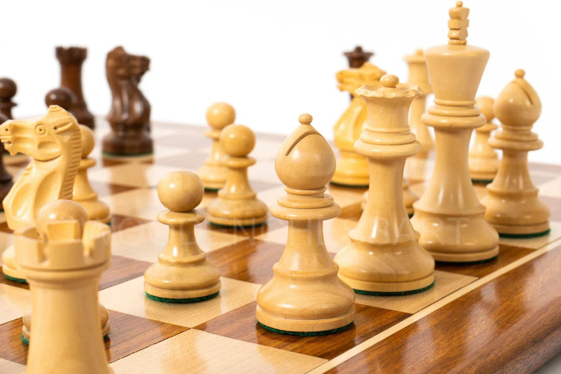 4” Staunton Chess pieces & 21" Chessboard Chess Set in Acacia Wood and Golden Rosewood