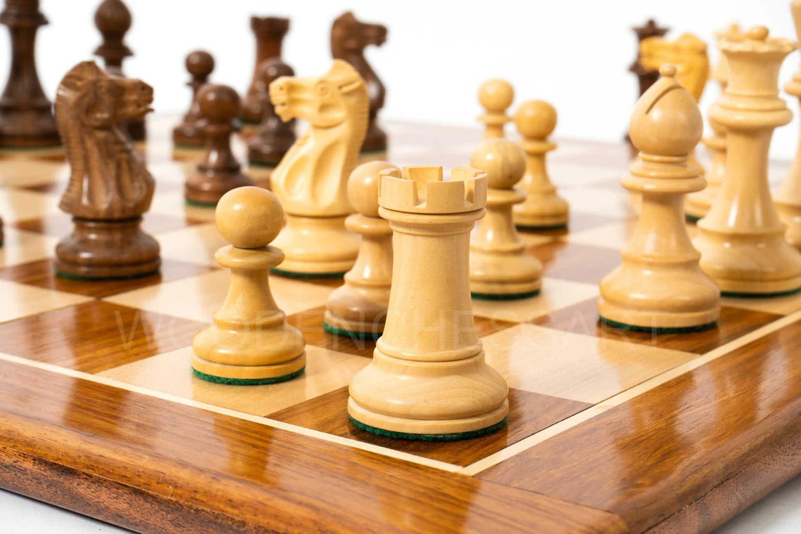 4” Staunton Chess pieces & 21" Chessboard Chess Set in Acacia Wood and Golden Rosewood