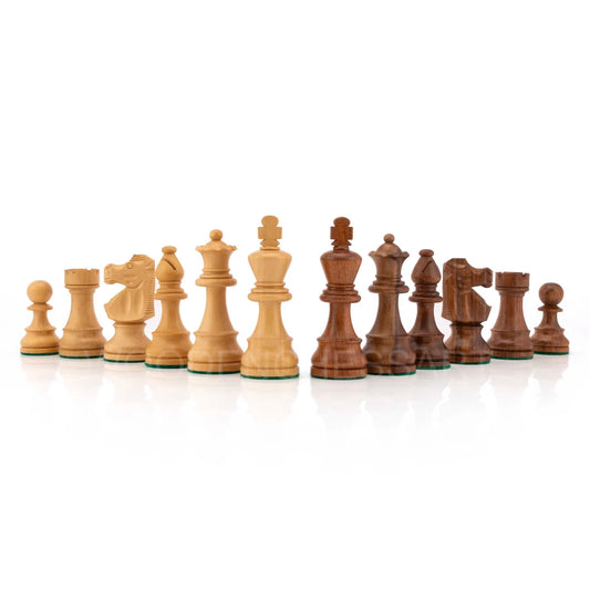 3.75” Reproduced French Lardy Staunton Series Chess Pieces Only In Golden Rosewood & Boxwood - Weighted