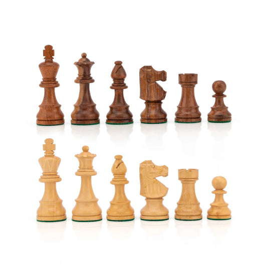3.75” Reproduced French Lardy Staunton Series Chess Pieces Only In Golden Rosewood & Boxwood - Weighted
