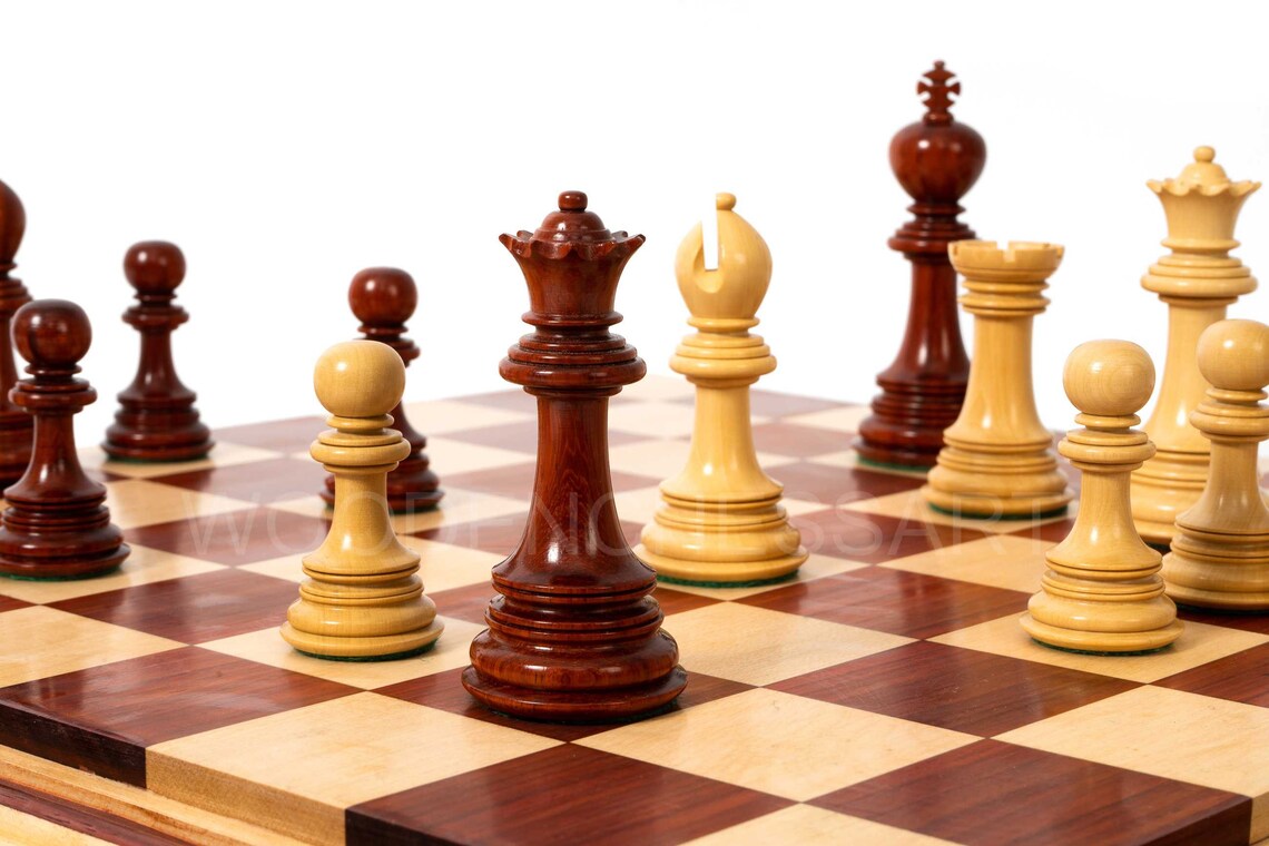 4.6” Dragon Series Staunton Chess Pieces & Chessboard Chess Set in Bud Rosewood - Triple Weighted - 5.3 lbs