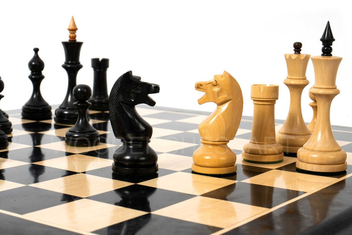 4.5” Circa Soviet Russian Chess Pieces & 21" Chessboard Chess Set in Ebony - 2.9 lbs