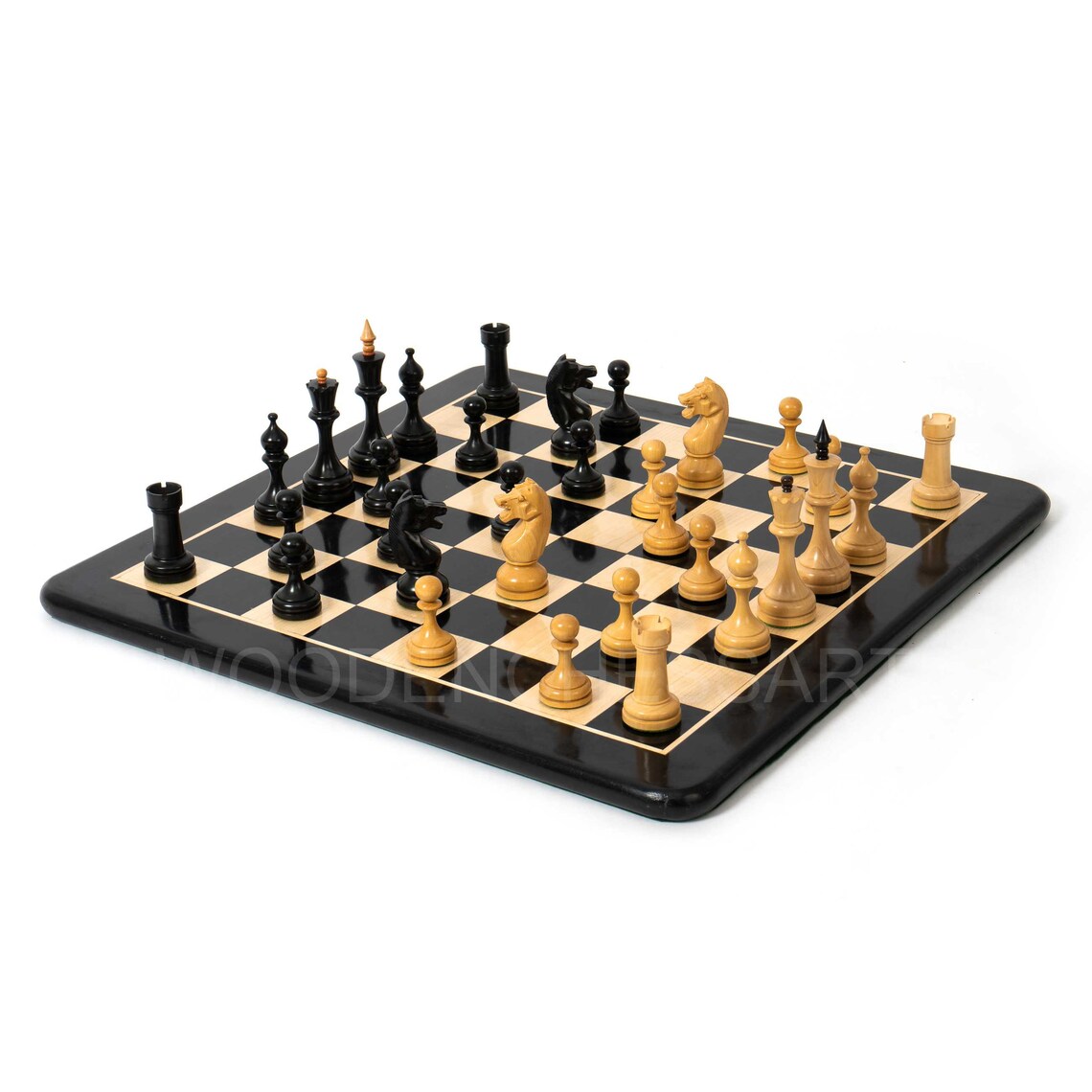 4.5” Circa Soviet Russian Chess Pieces & 21" Chessboard Chess Set in Ebony - 2.9 lbs