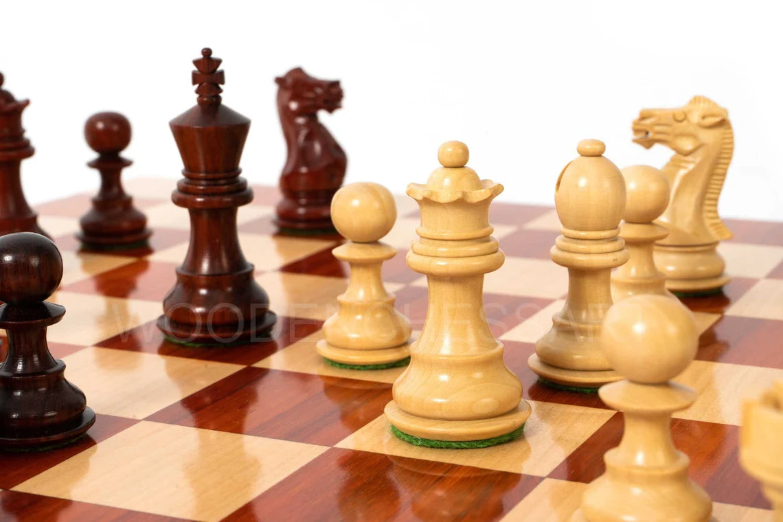 3.1" Premium Staunton Series Chess Pieces & Borderless Chessboard Chess Set in Bud Rosewood - 2.1 lbs