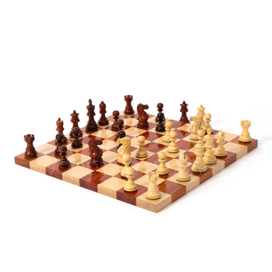 3.1" Premium Staunton Series Chess Pieces & Borderless Chessboard Chess Set in Bud Rosewood - 2.1 lbs