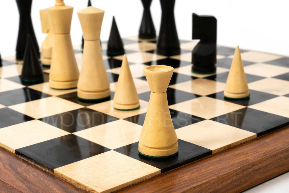3.5” Russian Minimalist Design Chess Pieces & 16" Chessboard Chess Set in Ebony and Golden Rosewood - Weighted