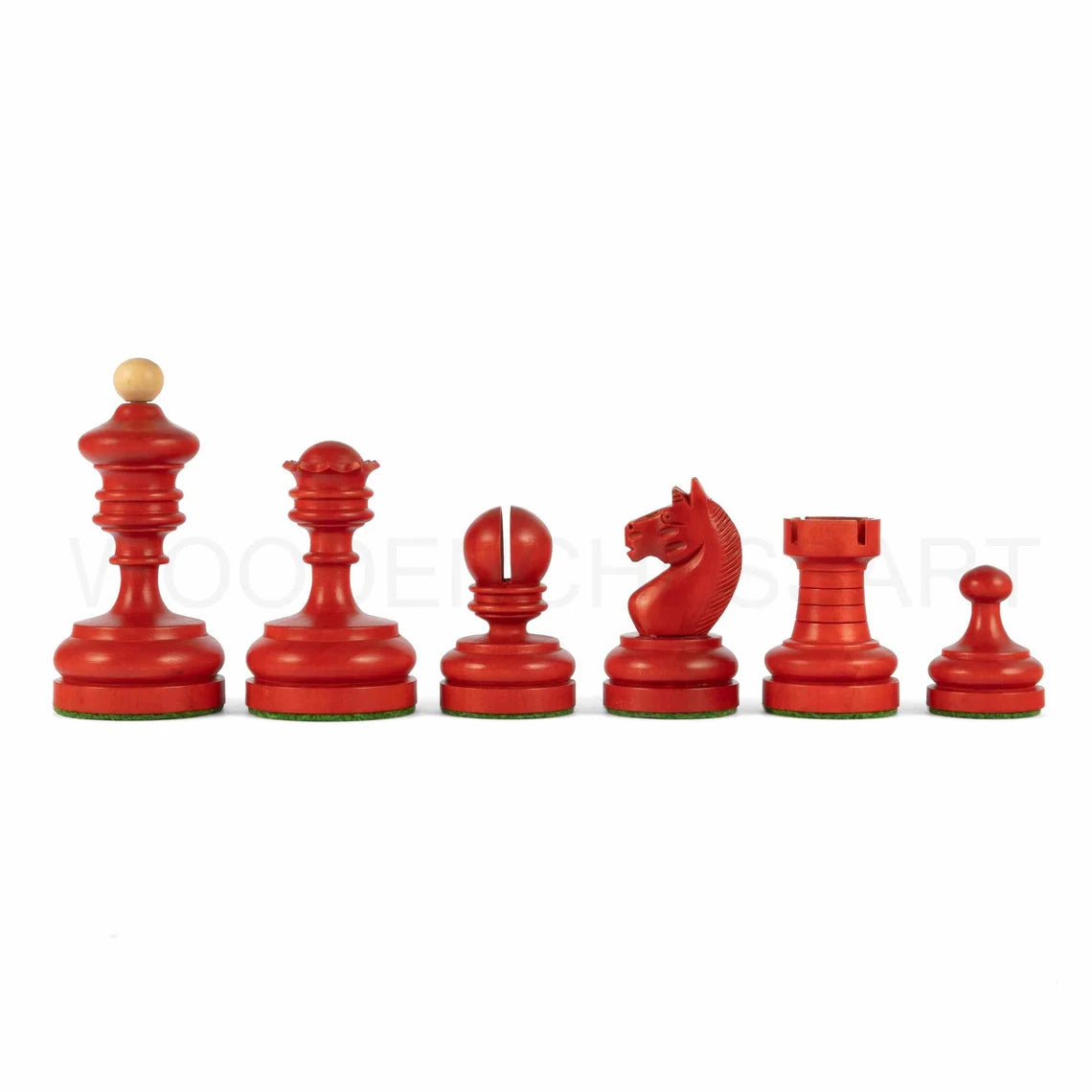 3.5” Vintage 1930 German Knubell Reproduction Chess Pieces Only in Stained Crimson & Boxwood - Weighted