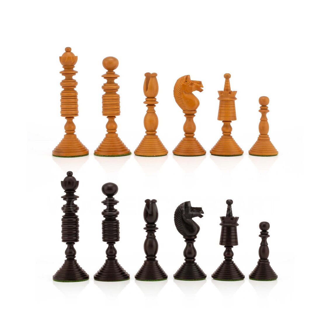 4.7” International Staunton Chess Pieces Only in Antiqued & Ebonized Boxwood - Double Weighted