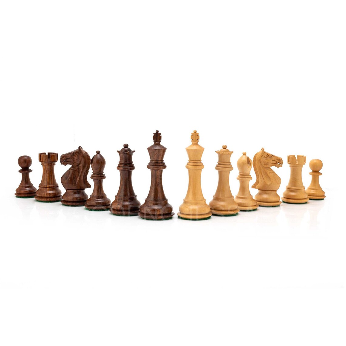 4.1” Fierce Knight Staunton Chess pieces only in Golden Rosewood - Double Weighted