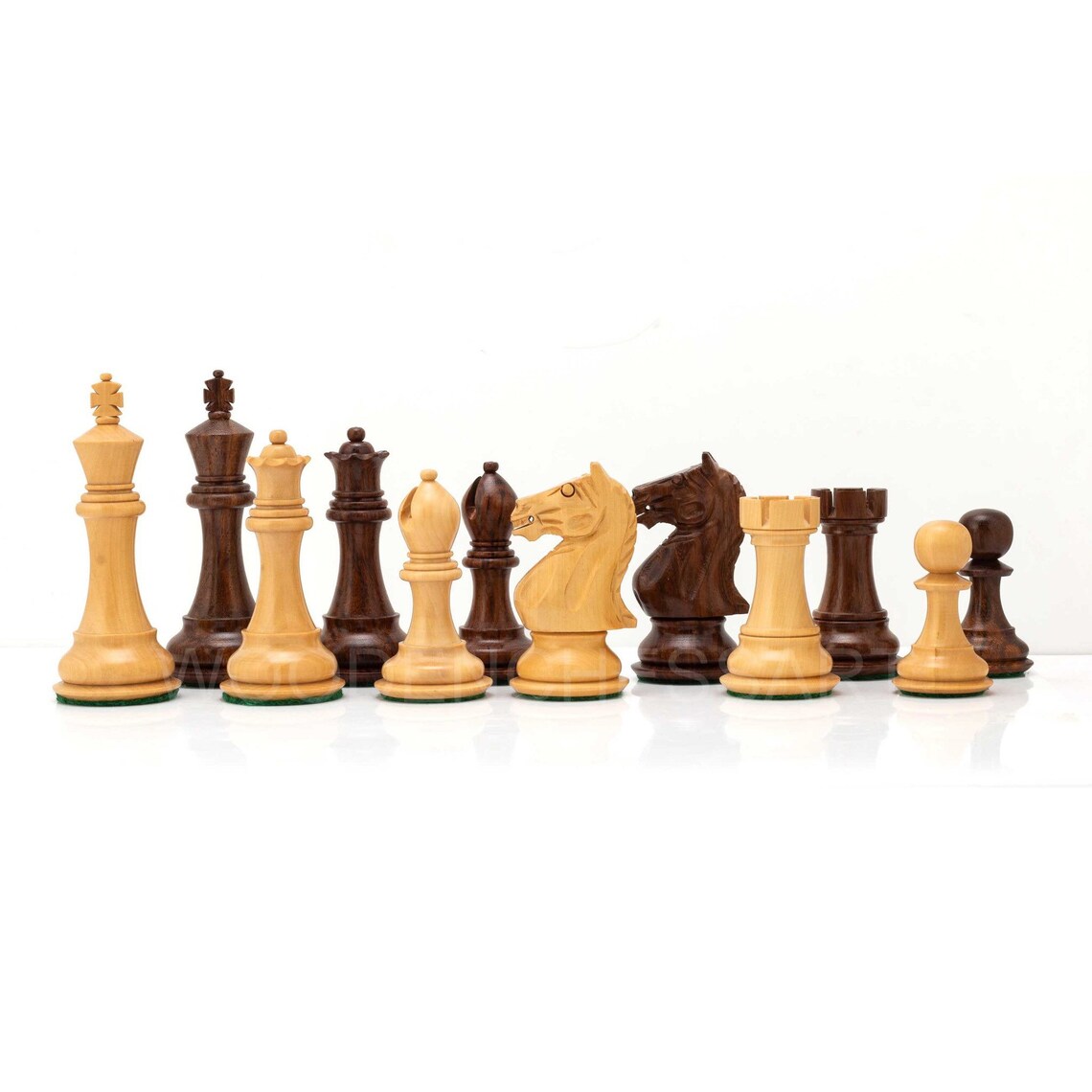 4.1” Fierce Knight Staunton Chess pieces only in Golden Rosewood - Double Weighted