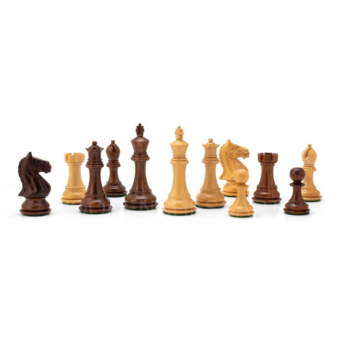 4.1” Fierce Knight Staunton Chess pieces only in Golden Rosewood - Double Weighted