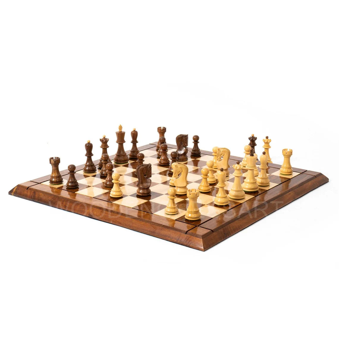 New 3.75" Zagreb Series Chess Pieces & 21" Chessboard Chess Set in Golden Rosewood - 2.67 lbs
