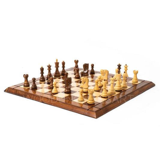 New 3.75" Zagreb Series Chess Pieces & 21" Chessboard Chess Set in Golden Rosewood - 2.67 lbs