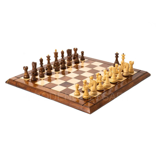 New 3.75" Zagreb Series Chess Pieces & 21" Chessboard Chess Set in Golden Rosewood - 2.67 lbs