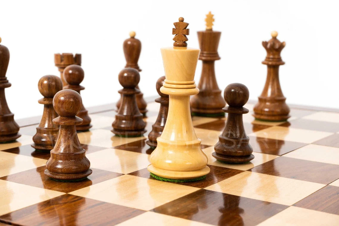 New 3.75" Zagreb Series Chess Pieces & 21" Chessboard Chess Set in Golden Rosewood - 2.67 lbs