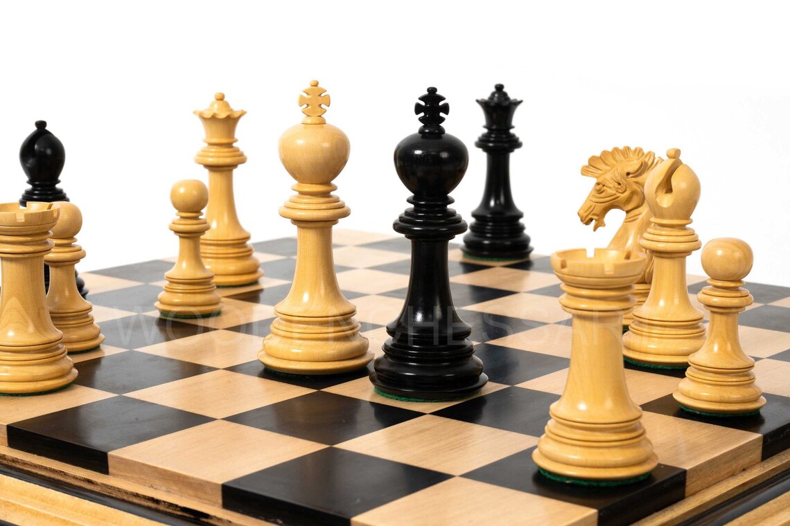 New 4.6” Dragon Series Staunton & 21" Chessboard Chess Set in Ebony - 5.3 lbs