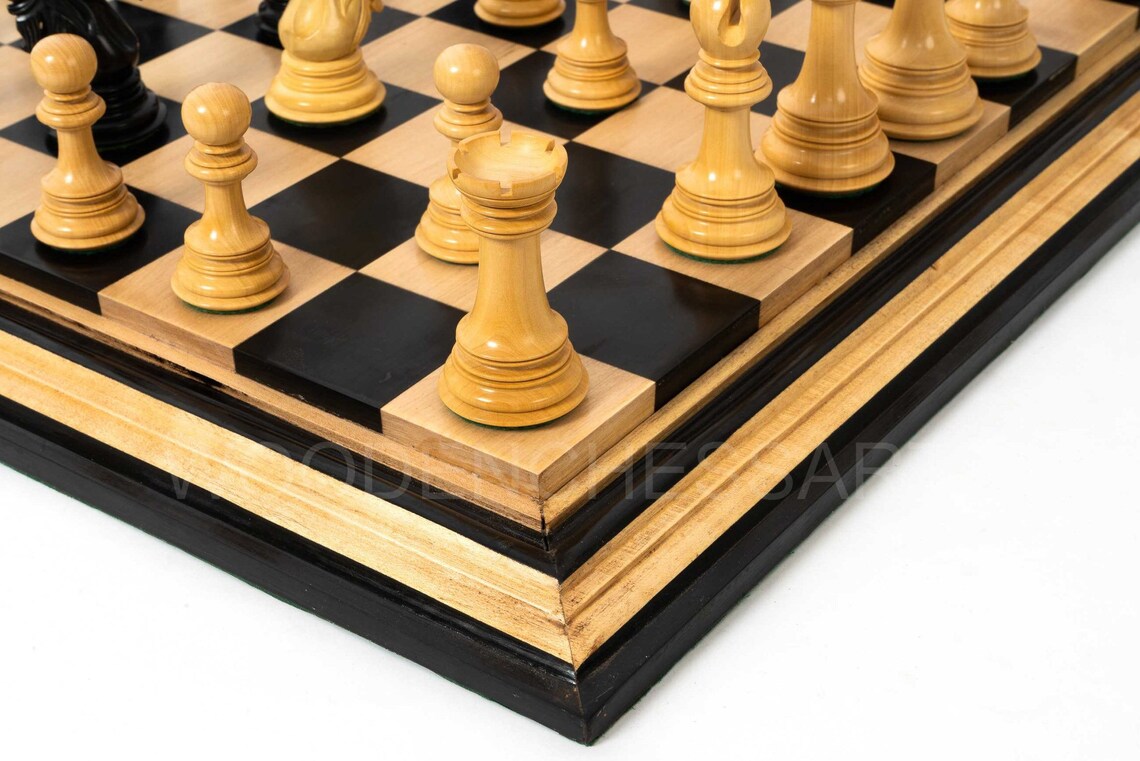 New 4.6” Dragon Series Staunton & 21" Chessboard Chess Set in Ebony - 5.3 lbs