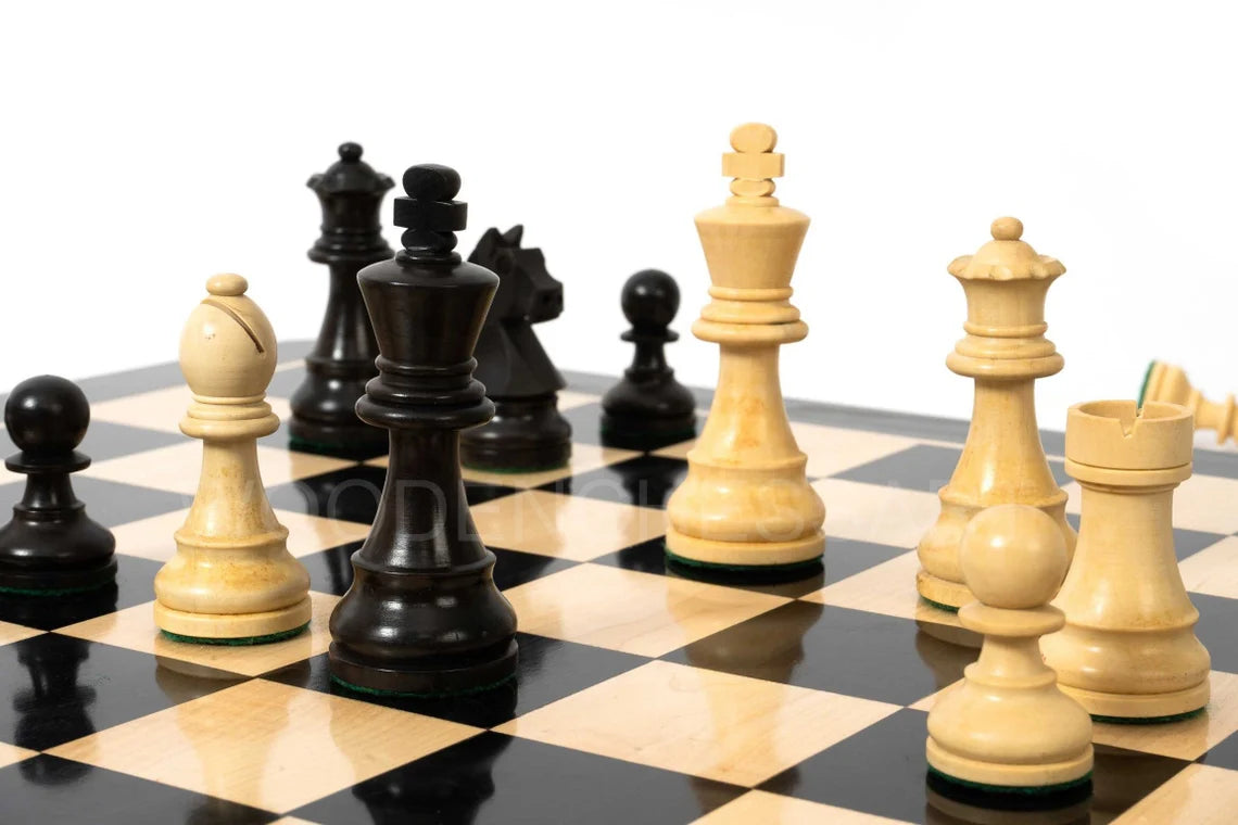 New 3.75” Staunton Tournament Chess Pieces & 21" Ebony Chessboard Chess Set in Ebony - 2.9 lbs
