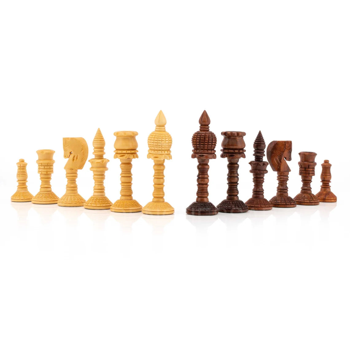 4” Wooden Hand carved Chess Pieces only - Weighted