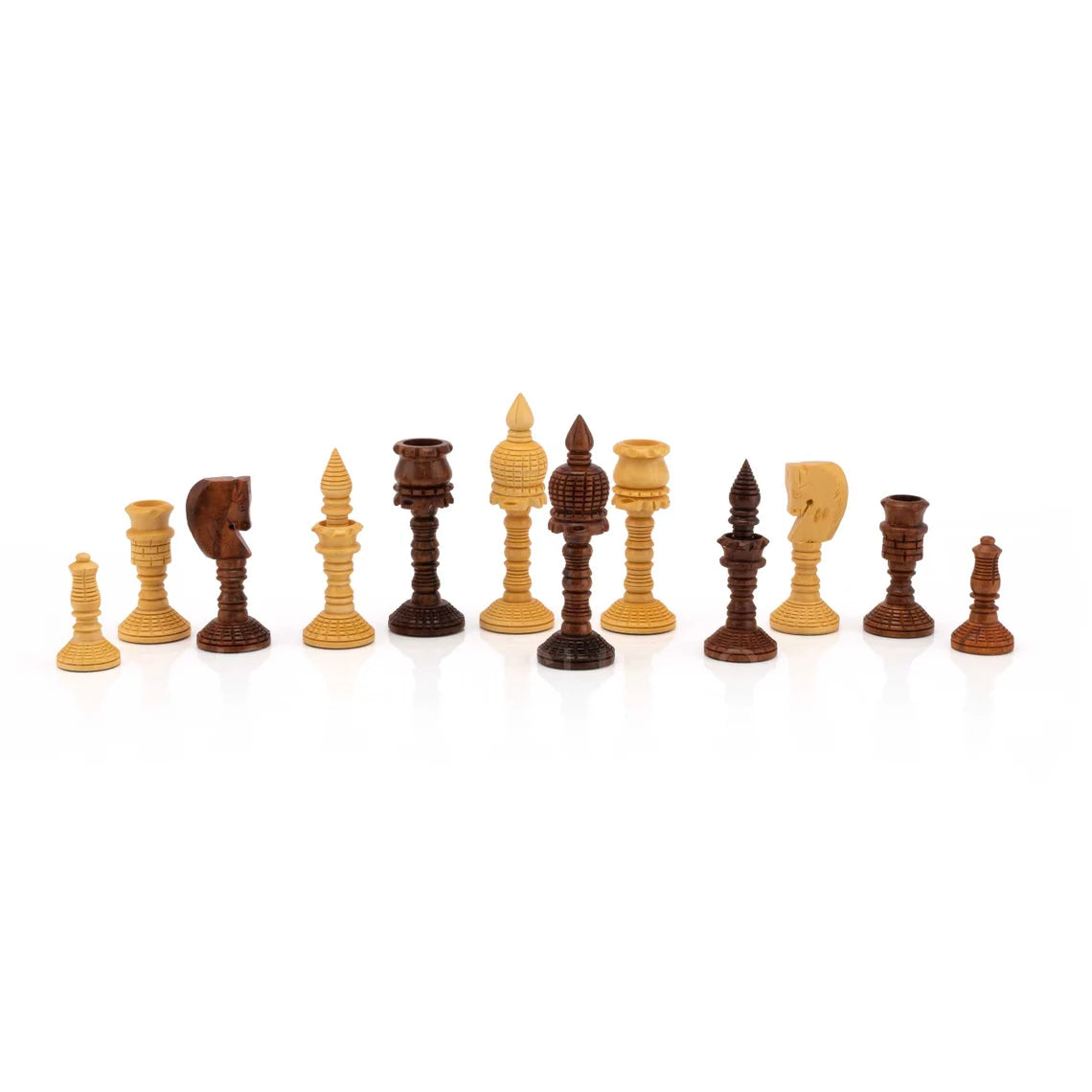 4” Wooden Hand carved Chess Pieces only - Weighted