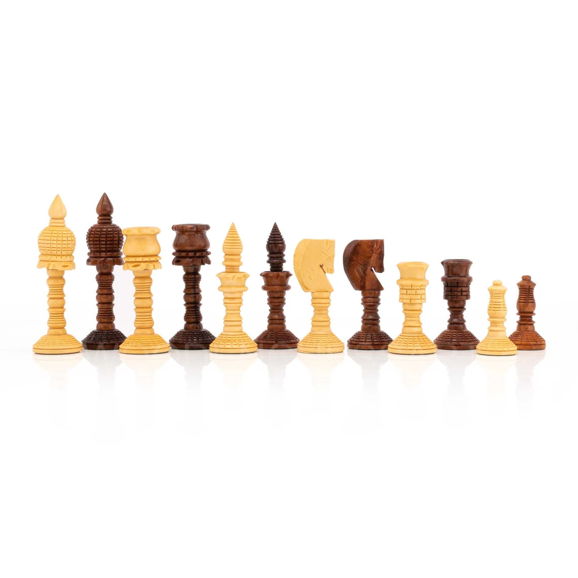 4” Wooden Hand carved Chess Pieces only - Weighted