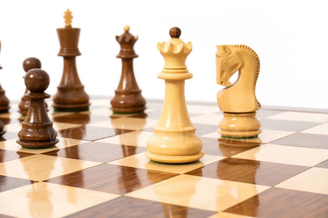 New 3.75" Zagreb Series Chess Pieces & 21" Chessboard Chess Set in Golden Rosewood - 2.67 lbs