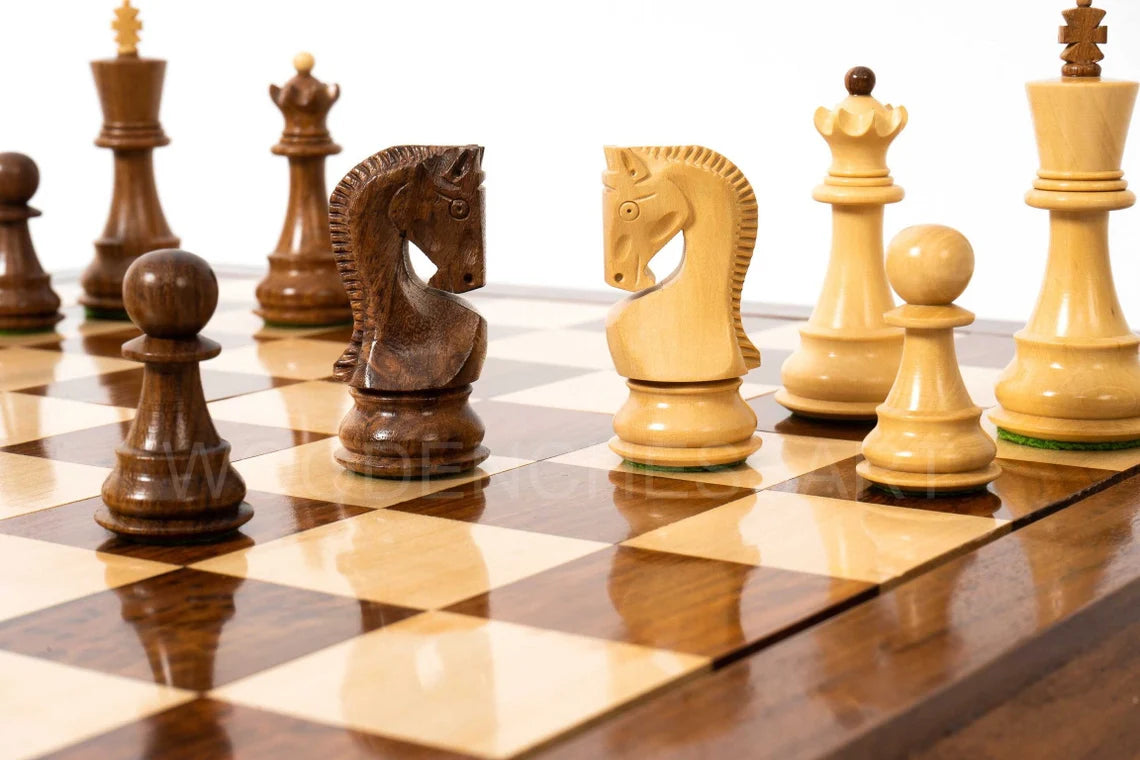 New 3.75" Zagreb Series Chess Pieces & 21" Chessboard Chess Set in Golden Rosewood - 2.67 lbs