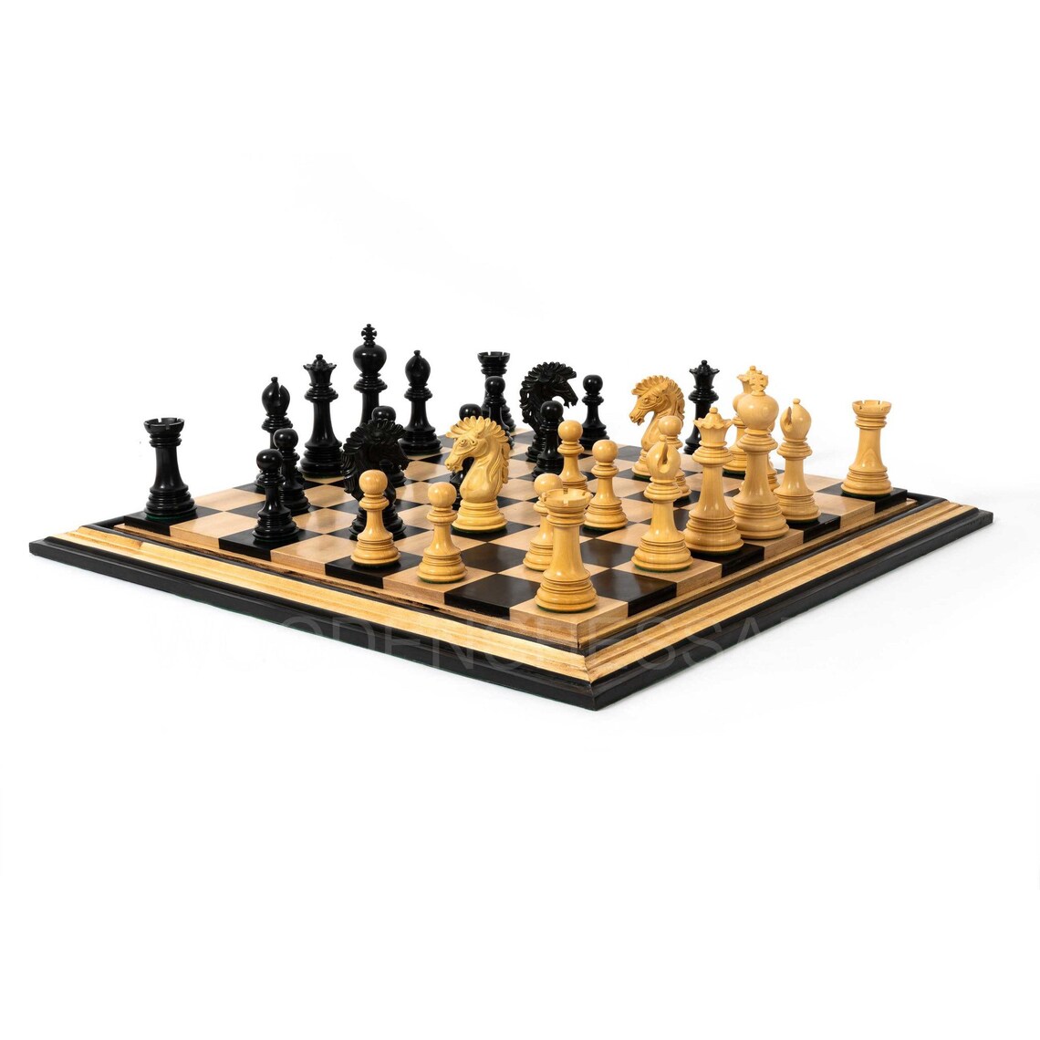 New 4.6” Dragon Series Staunton & 21" Chessboard Chess Set in Ebony - 5.3 lbs