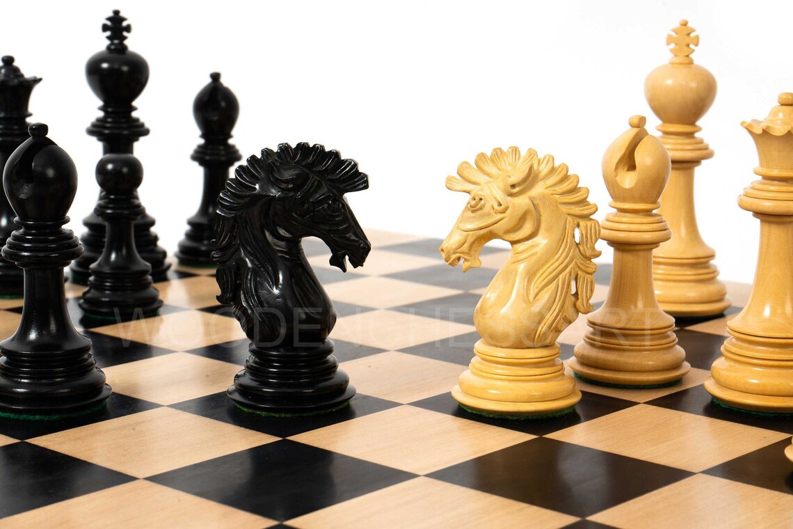 New 4.6” Dragon Series Staunton & 21" Chessboard Chess Set in Ebony - 5.3 lbs