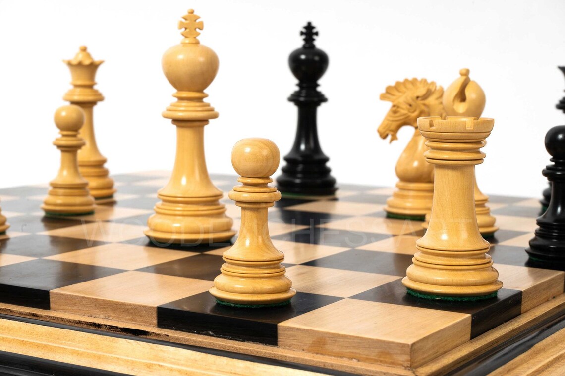 New 4.6” Dragon Series Staunton & 21" Chessboard Chess Set in Ebony - 5.3 lbs