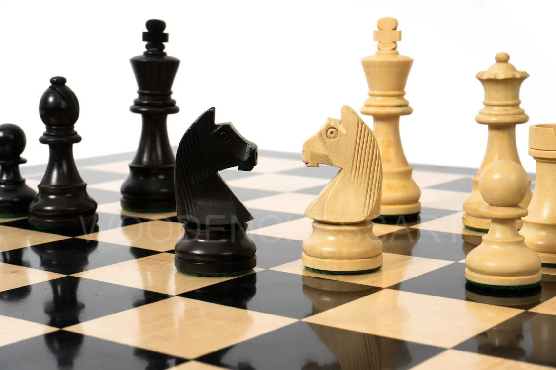 New 3.75” Staunton Tournament Chess Pieces & 21" Ebony Chessboard Chess Set in Ebony - 2.9 lbs
